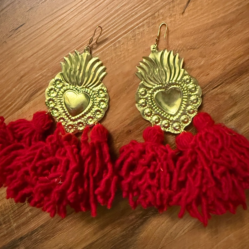 MEXICANA Gold and Red Tassel Earrings